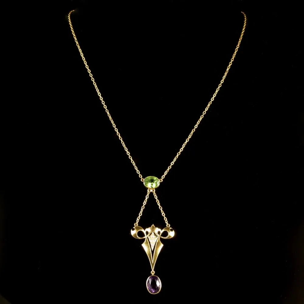 Antique Edwardian Suffragette Necklace 15Ct  2.50Ct Amethyst Circa 1910