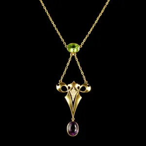 Antique Edwardian Suffragette Necklace 15Ct  2.50Ct Amethyst Circa 1910