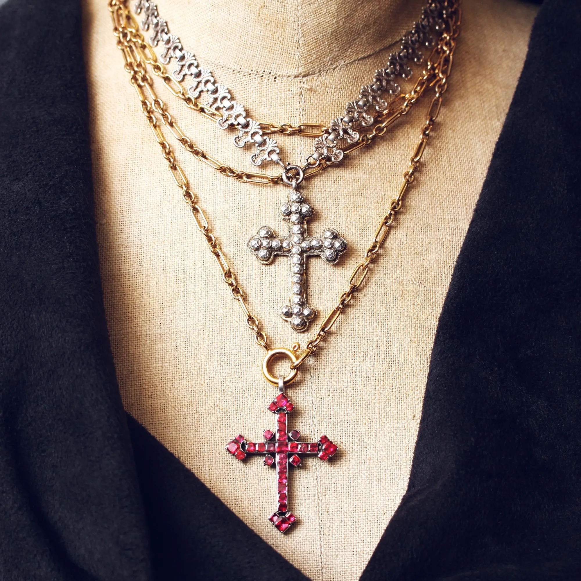 Antique Georgian Iberian Foiled Garnet Cross