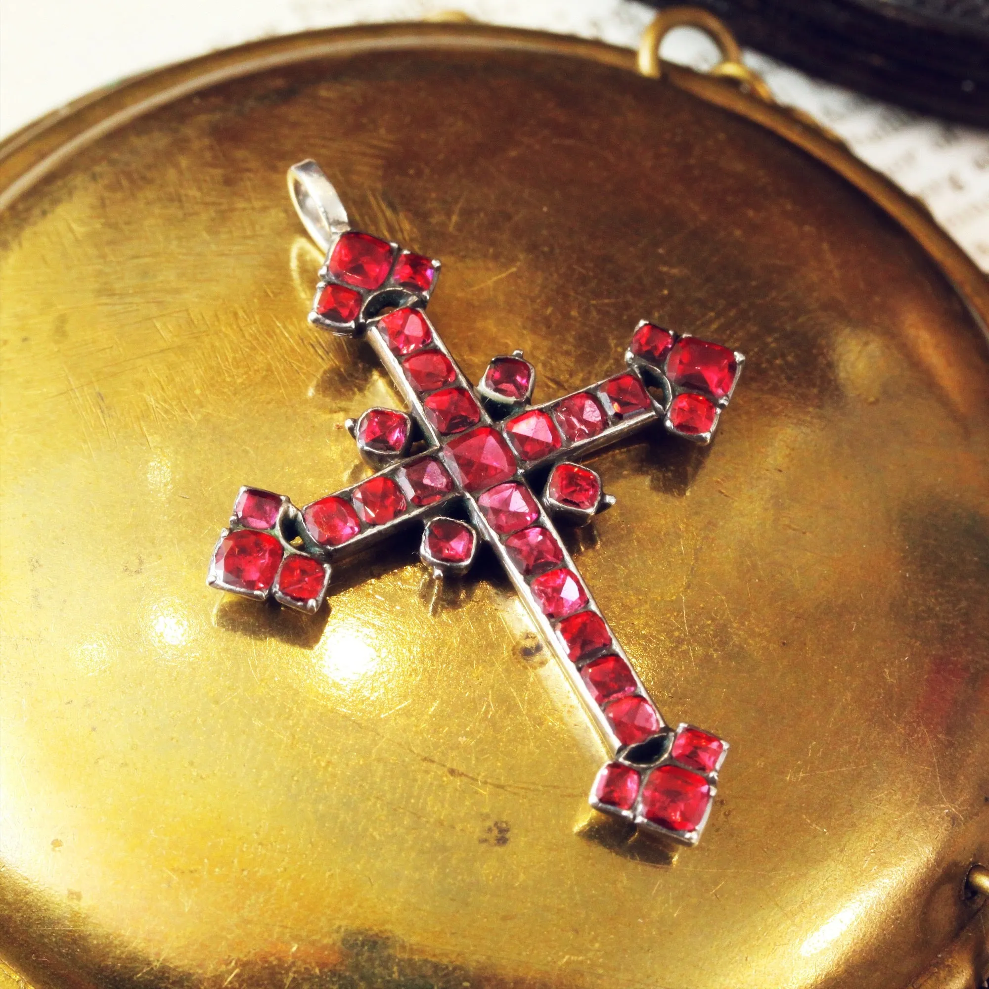 Antique Georgian Iberian Foiled Garnet Cross