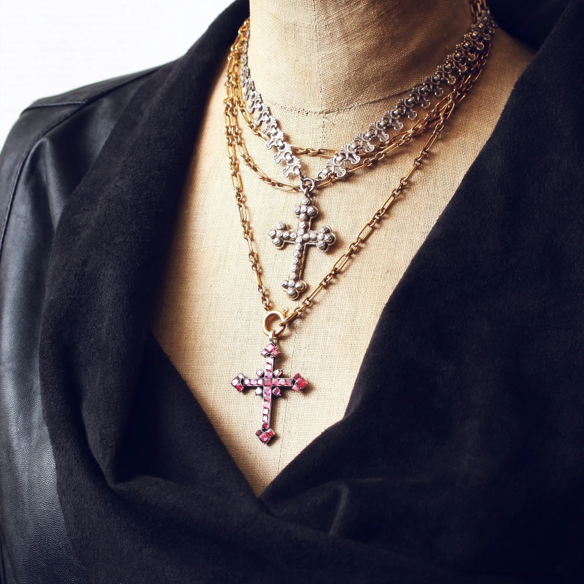 Antique Georgian Iberian Foiled Garnet Cross