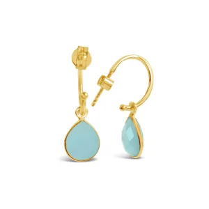 Aqua Chalcedony Hoop Earrings | Gold | March Birthstone