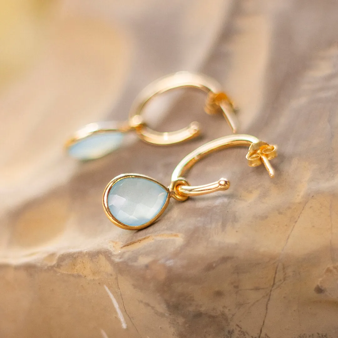 Aqua Chalcedony Hoop Earrings | Gold | March Birthstone