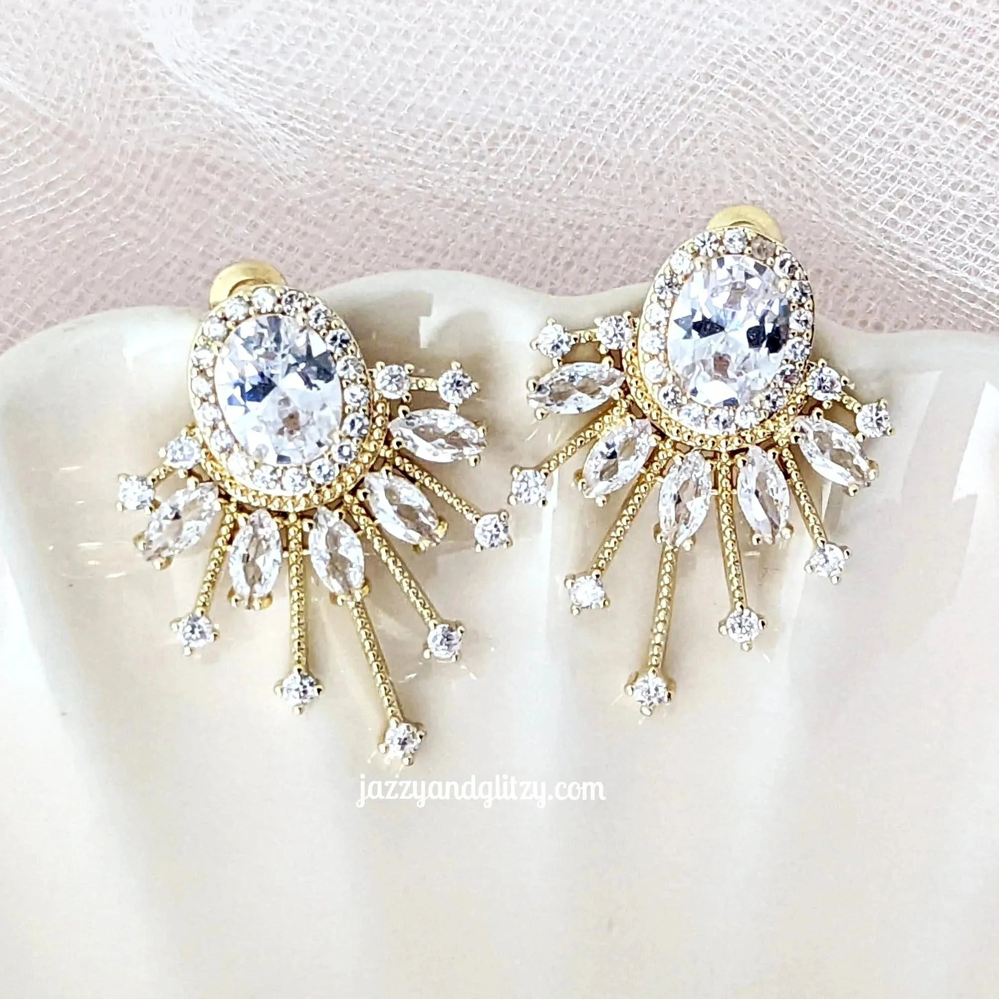 Art Deco Gold CZ Earrings Keri