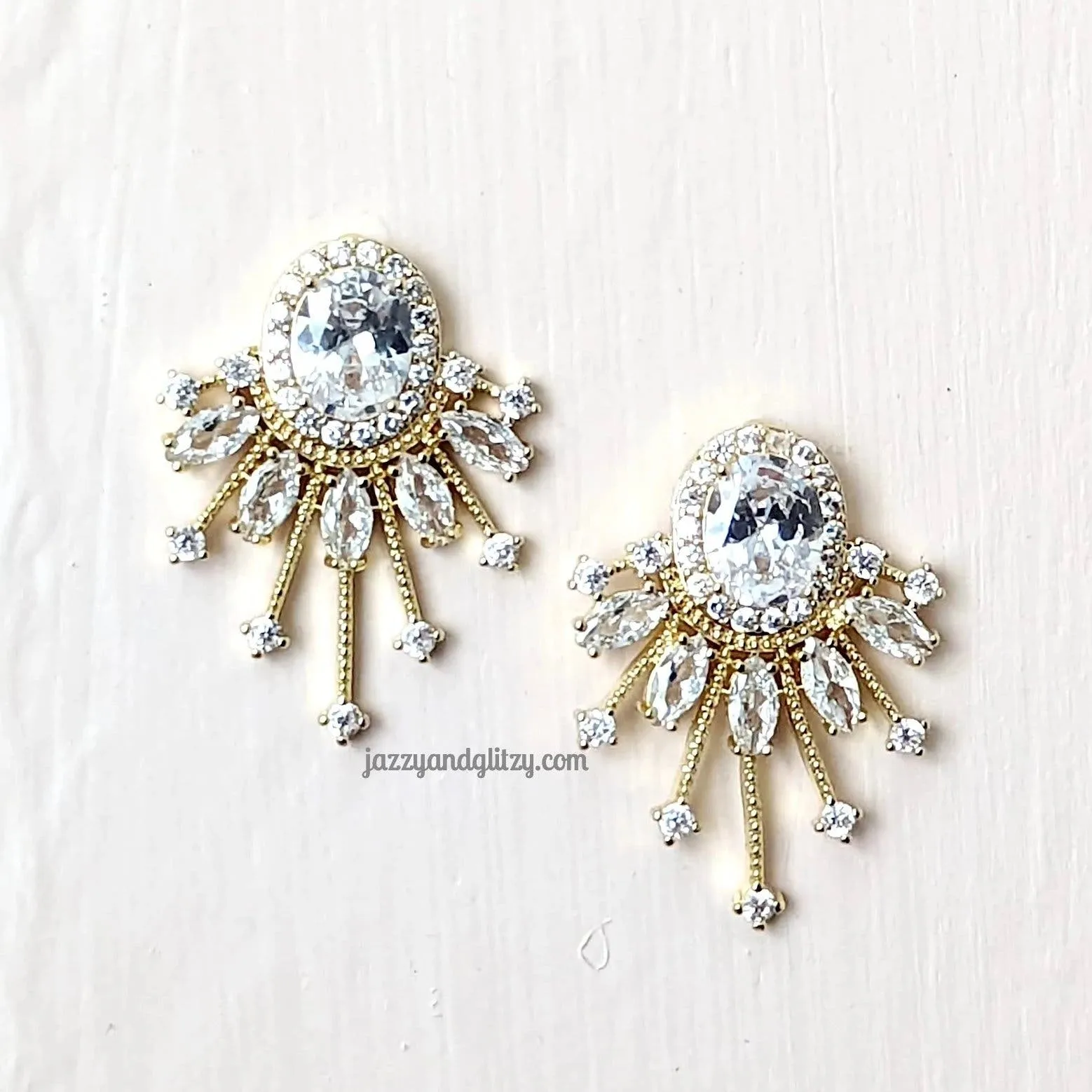 Art Deco Gold CZ Earrings Keri