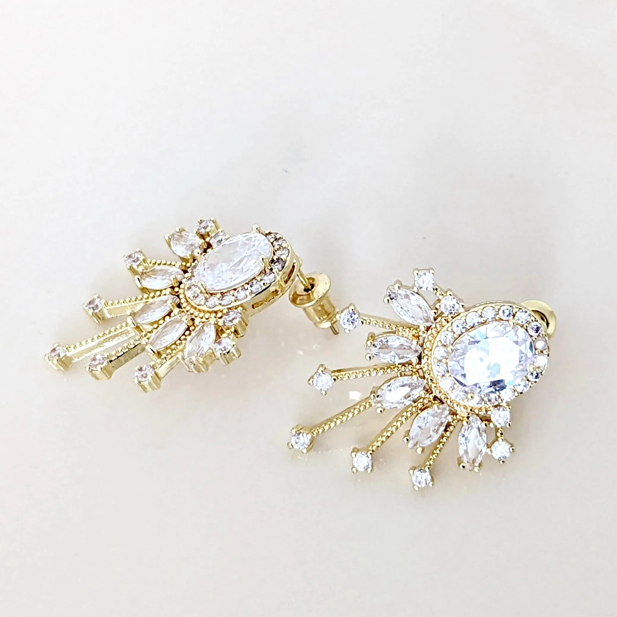 Art Deco Gold CZ Earrings Keri