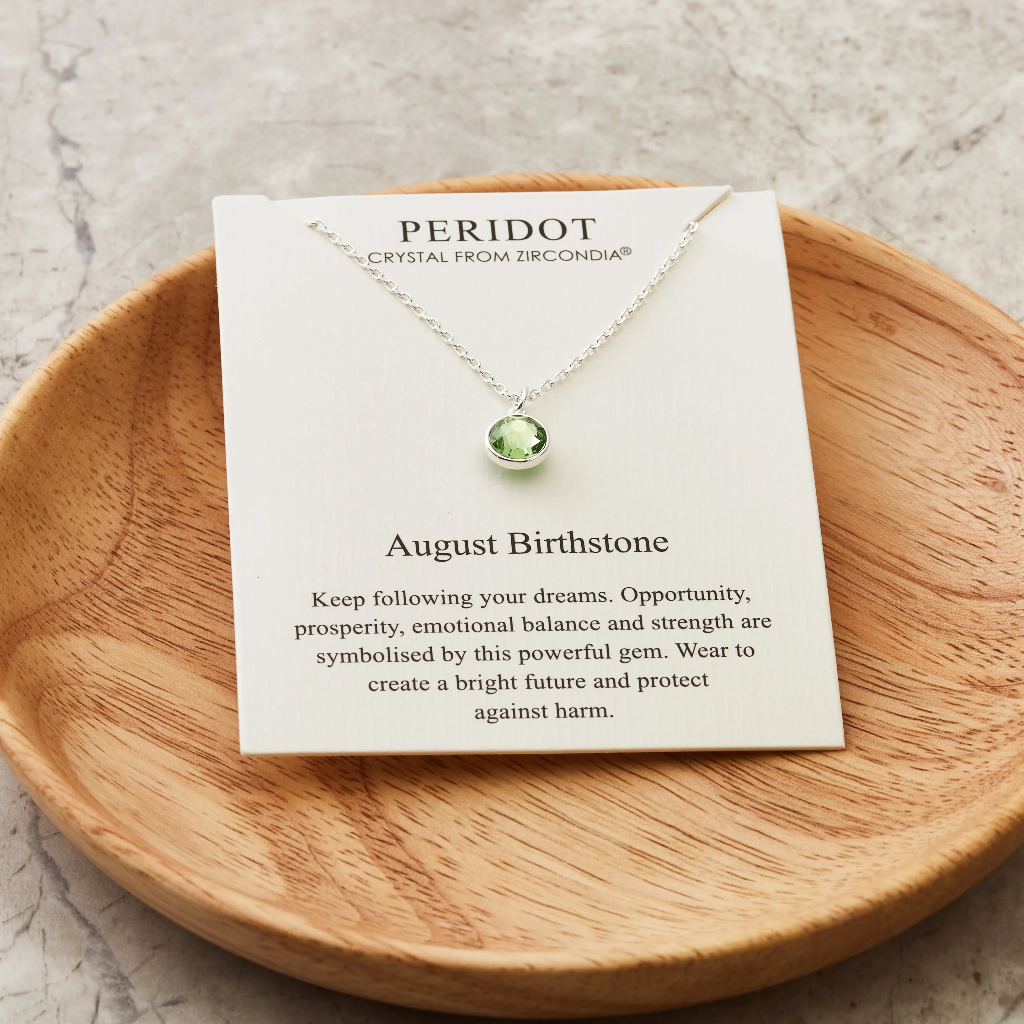 August (Peridot) Birthstone Necklace Created with Zircondia® Crystals