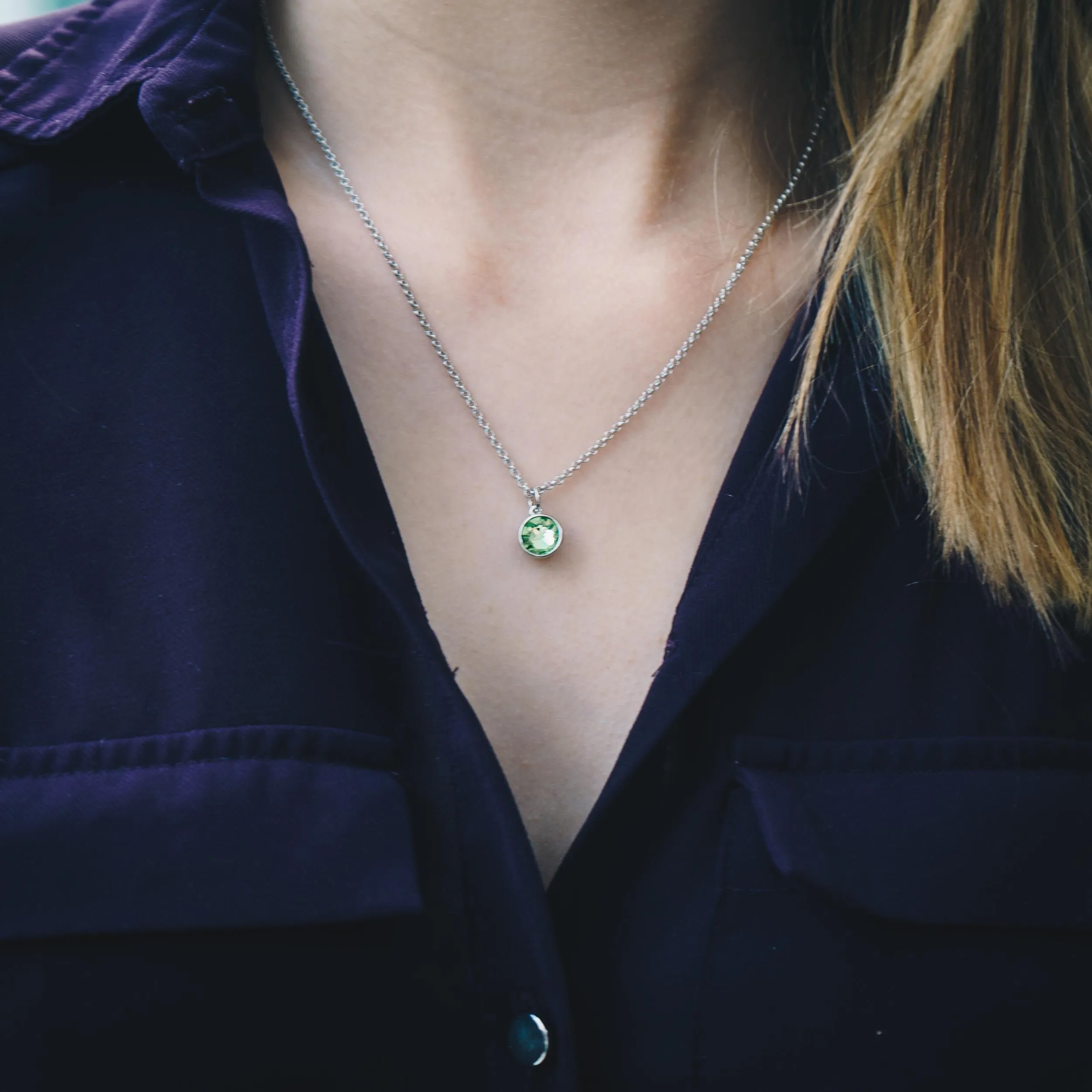 August (Peridot) Birthstone Necklace Created with Zircondia® Crystals