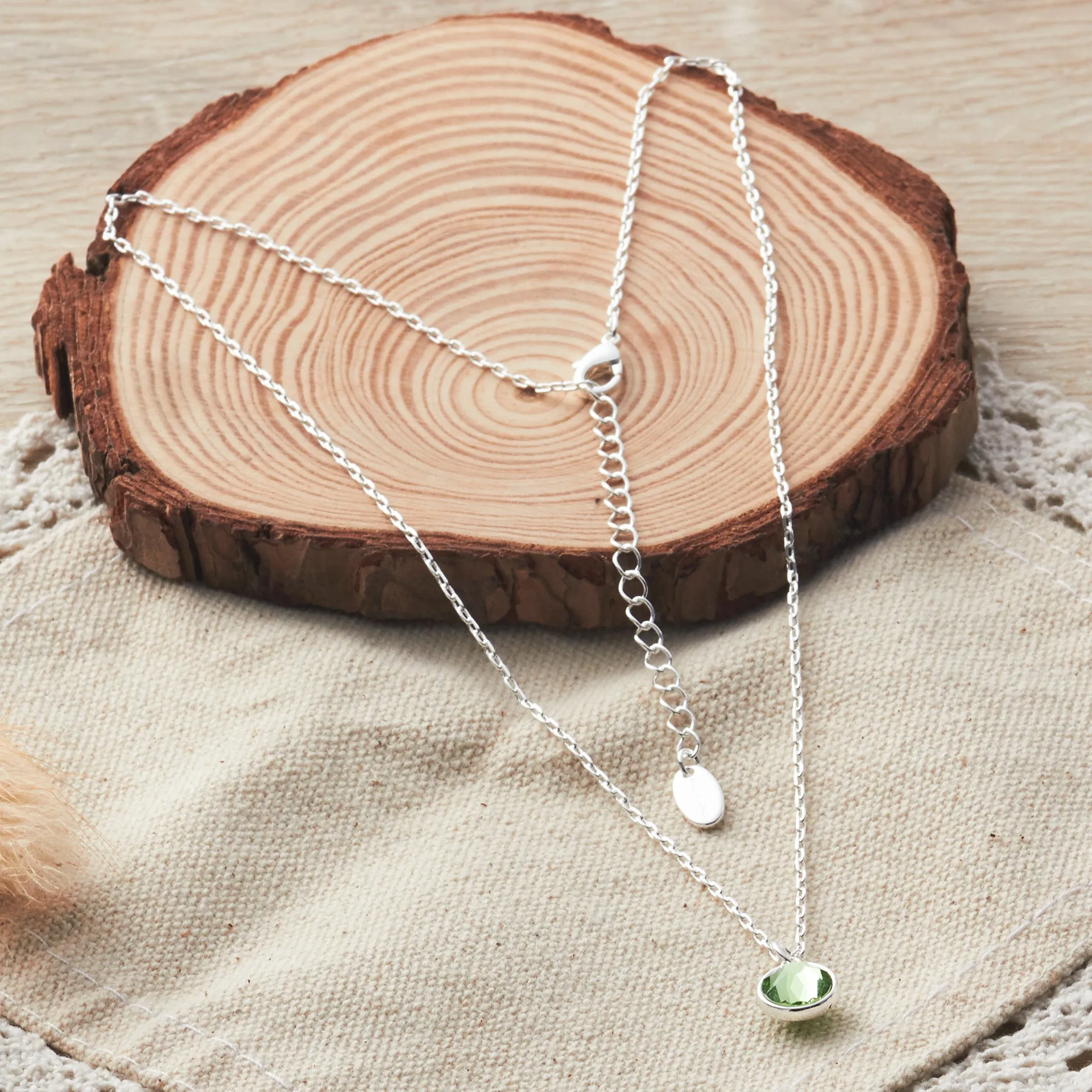 August (Peridot) Birthstone Necklace Created with Zircondia® Crystals