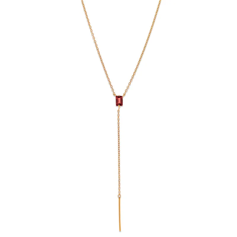 Baguette Lariat, Garnet, Gold