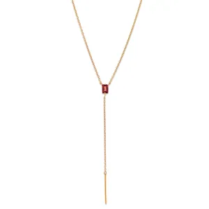 Baguette Lariat, Garnet, Gold