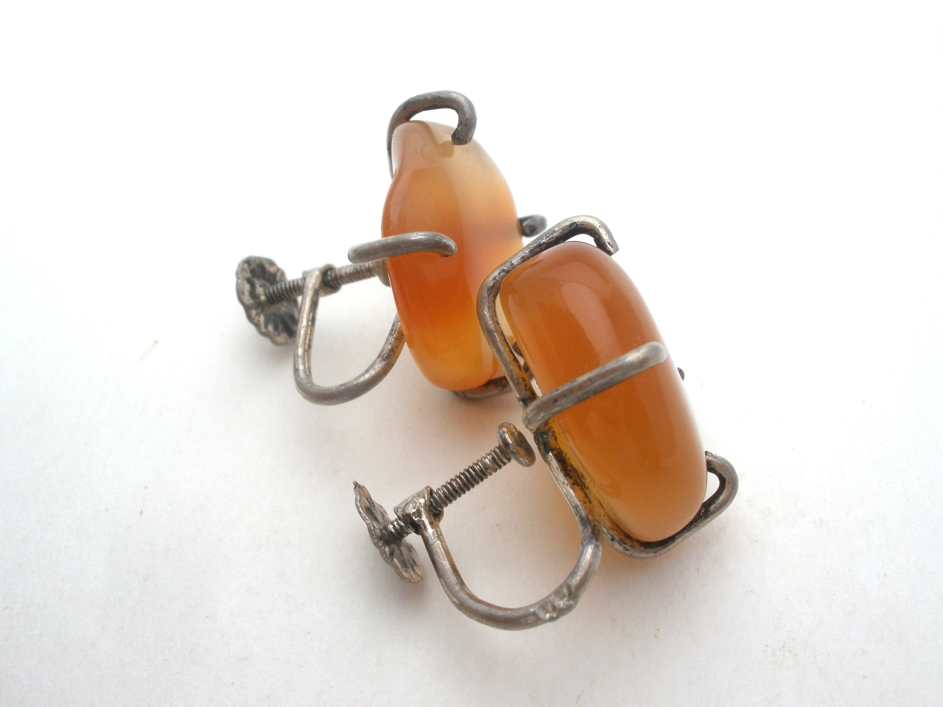 Banded Agate Earrings Sterling Silver Vintage