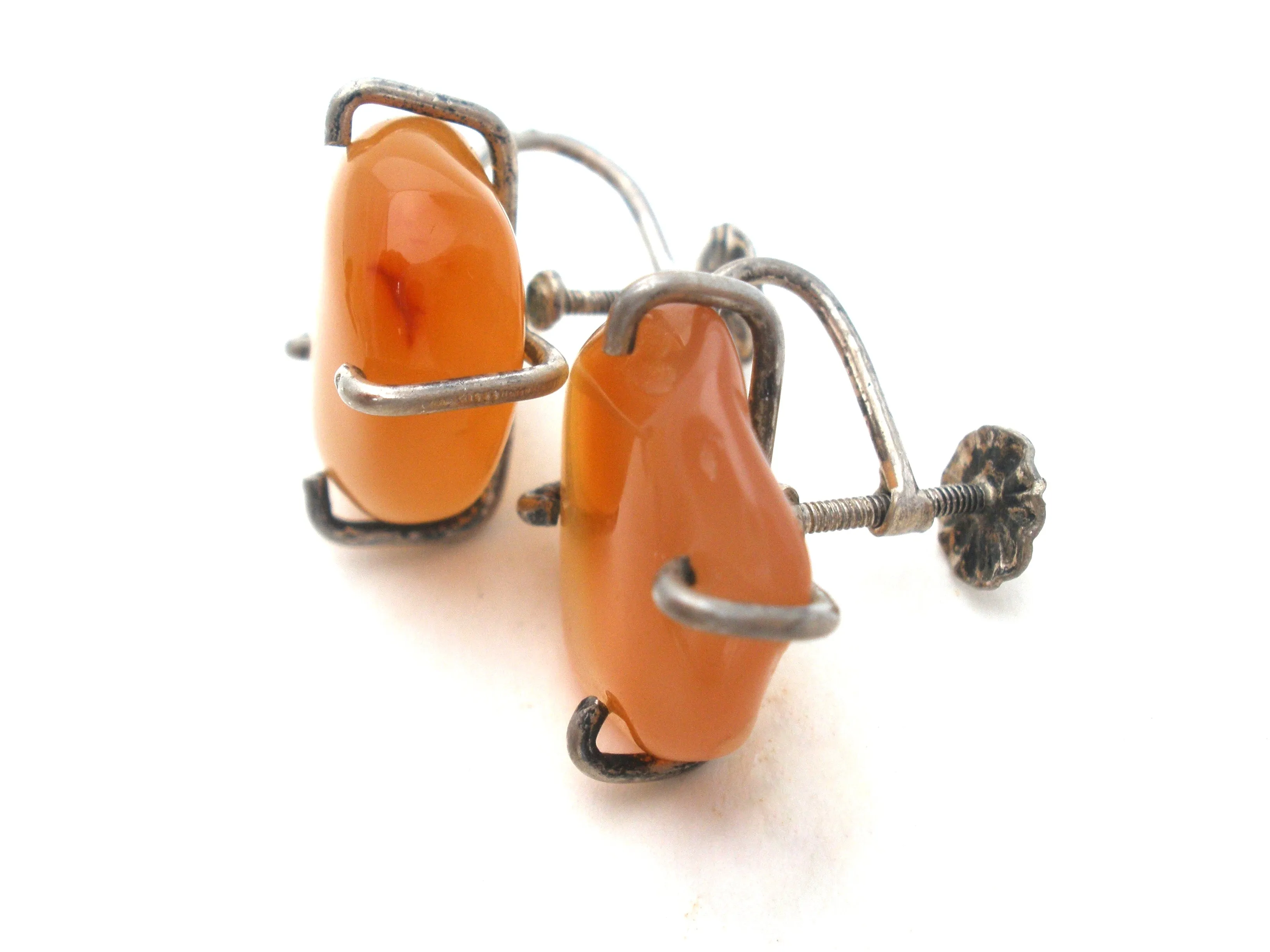 Banded Agate Earrings Sterling Silver Vintage