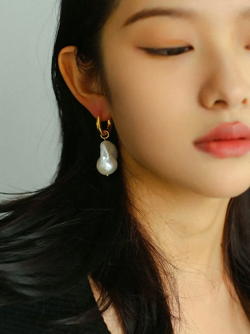 Baroque Pearl Drop Hoop Earrings