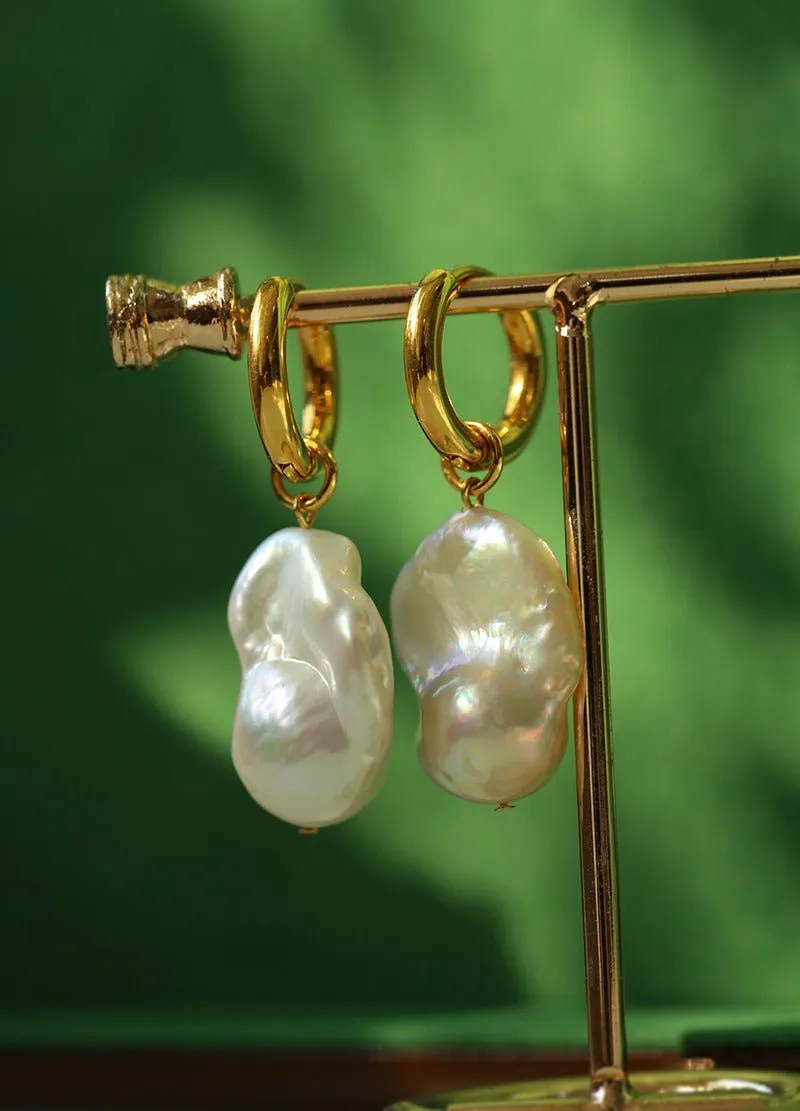 Baroque Pearl Drop Hoop Earrings