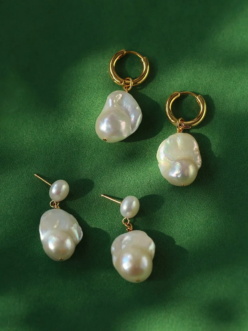 Baroque Pearl Drop Hoop Earrings