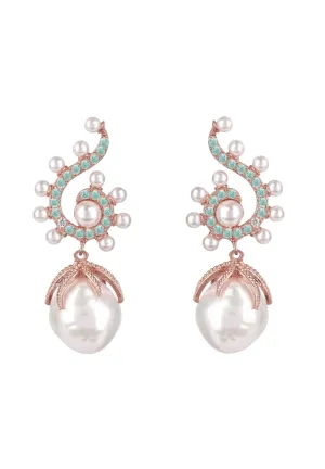 Baroque Pearl Poseidon Gemstone Drop Earrings Aqua Rosegold