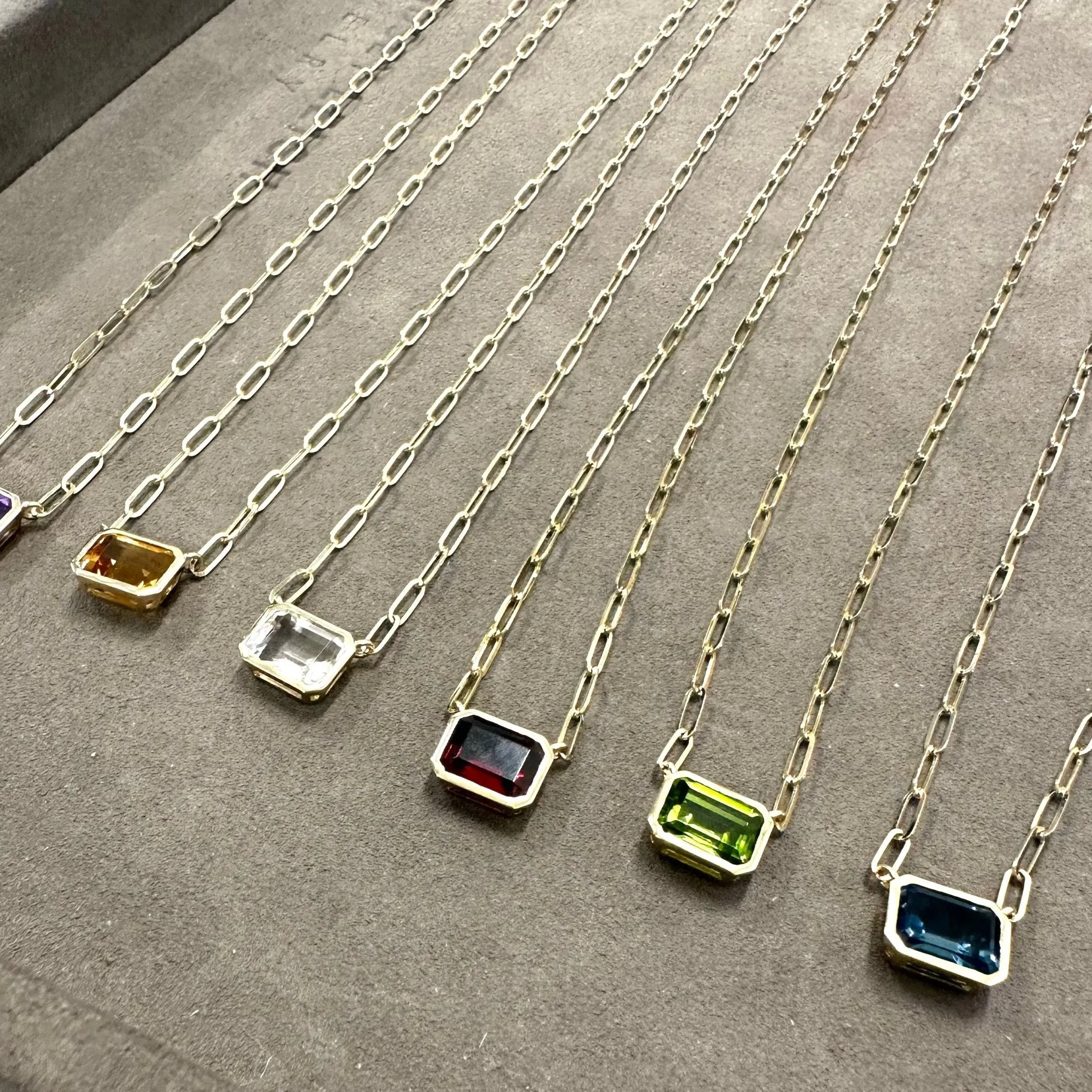 Bezel Set Gemstone Paper Clip Necklace