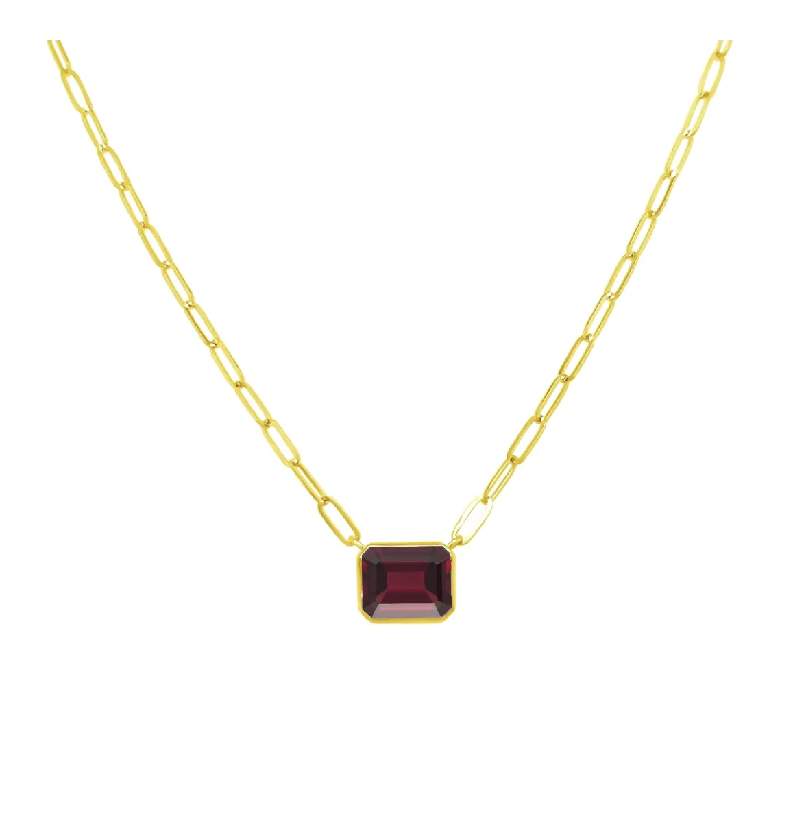 Bezel Set Gemstone Paper Clip Necklace