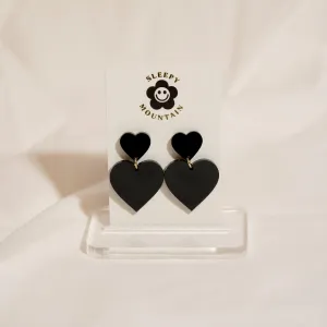 Black Double Heart Dangle Earrings