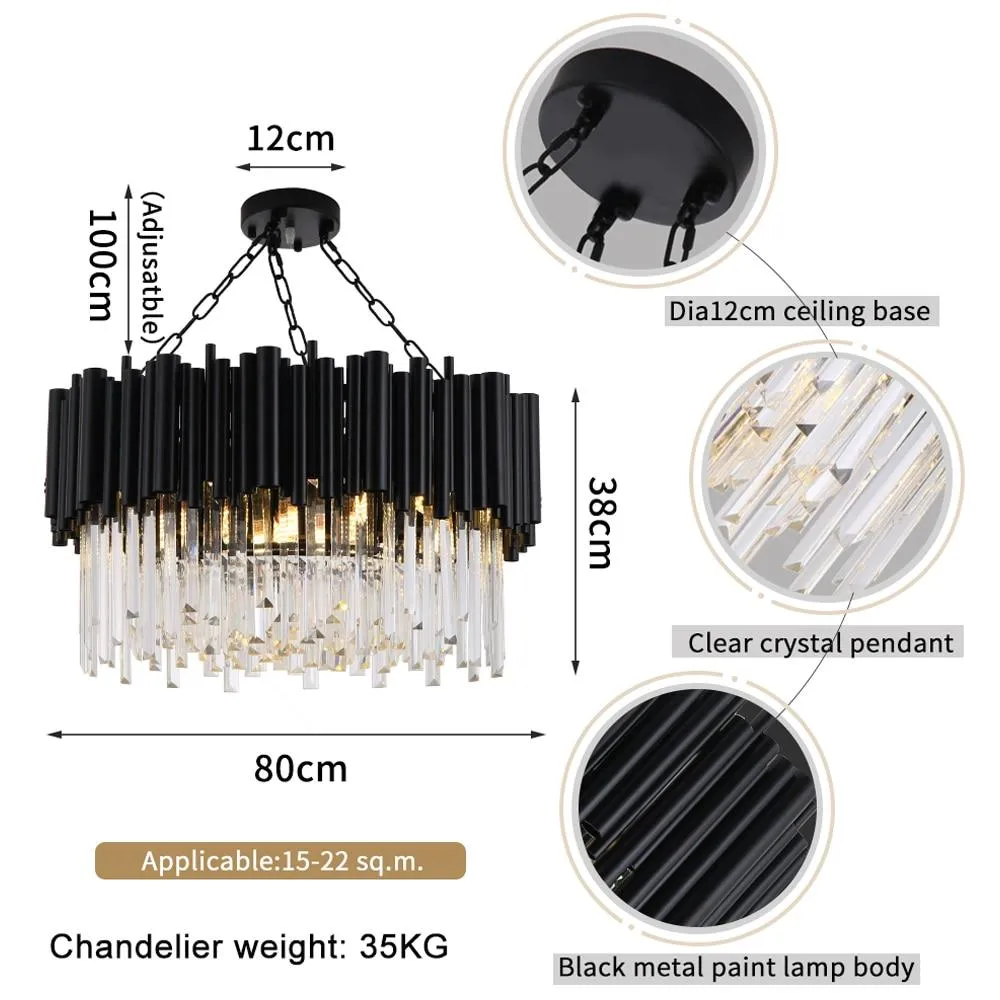 Black Modern Crystal Chandelier Lighting For Living Room Luxury Round Lamp