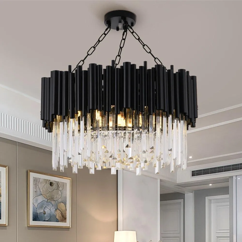 Black Modern Crystal Chandelier Lighting For Living Room Luxury Round Lamp