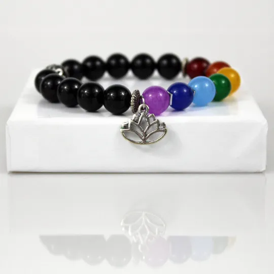 Black Seven Chakra Bead Bracelet