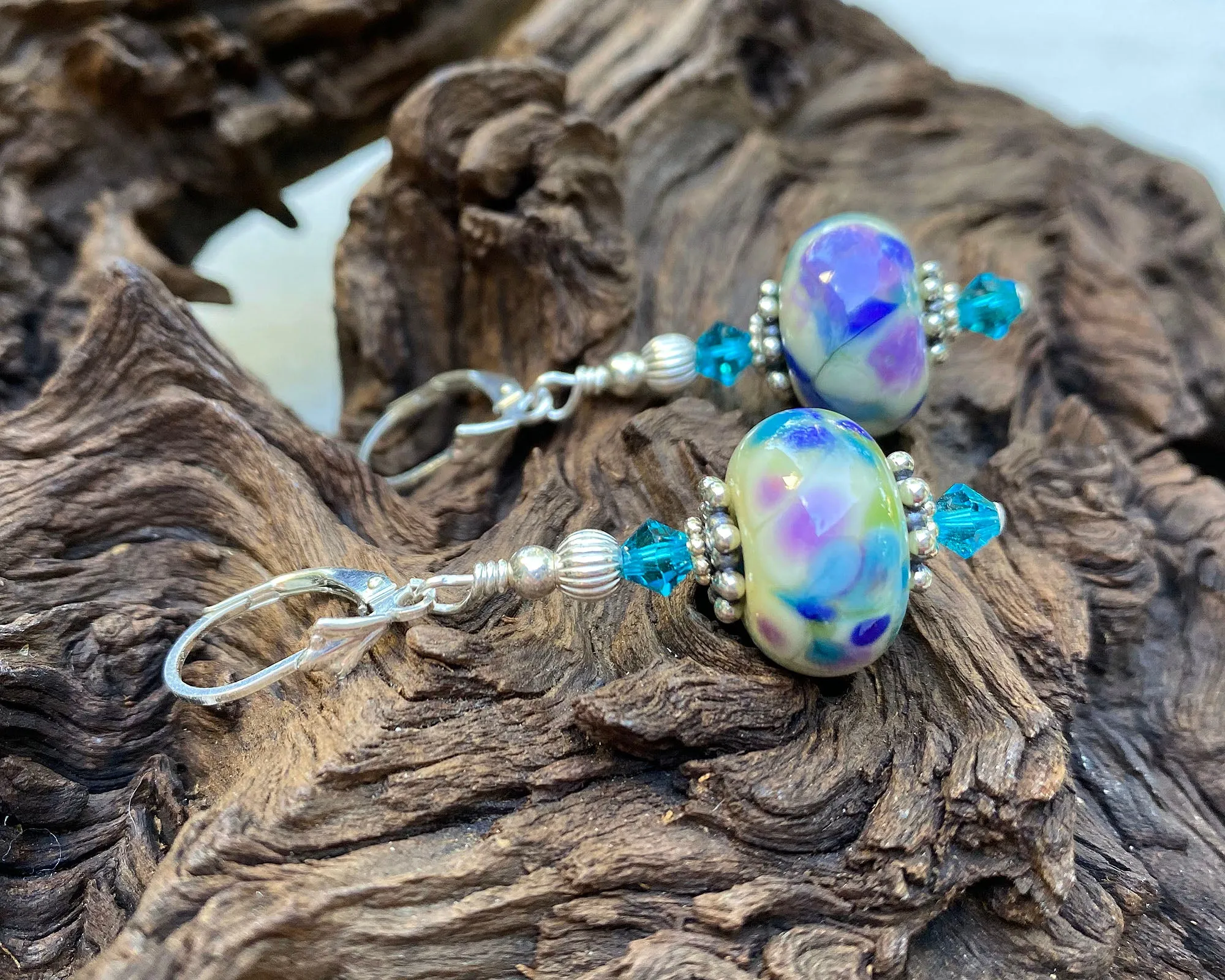 Blue Watercolor Lampwork Earrings