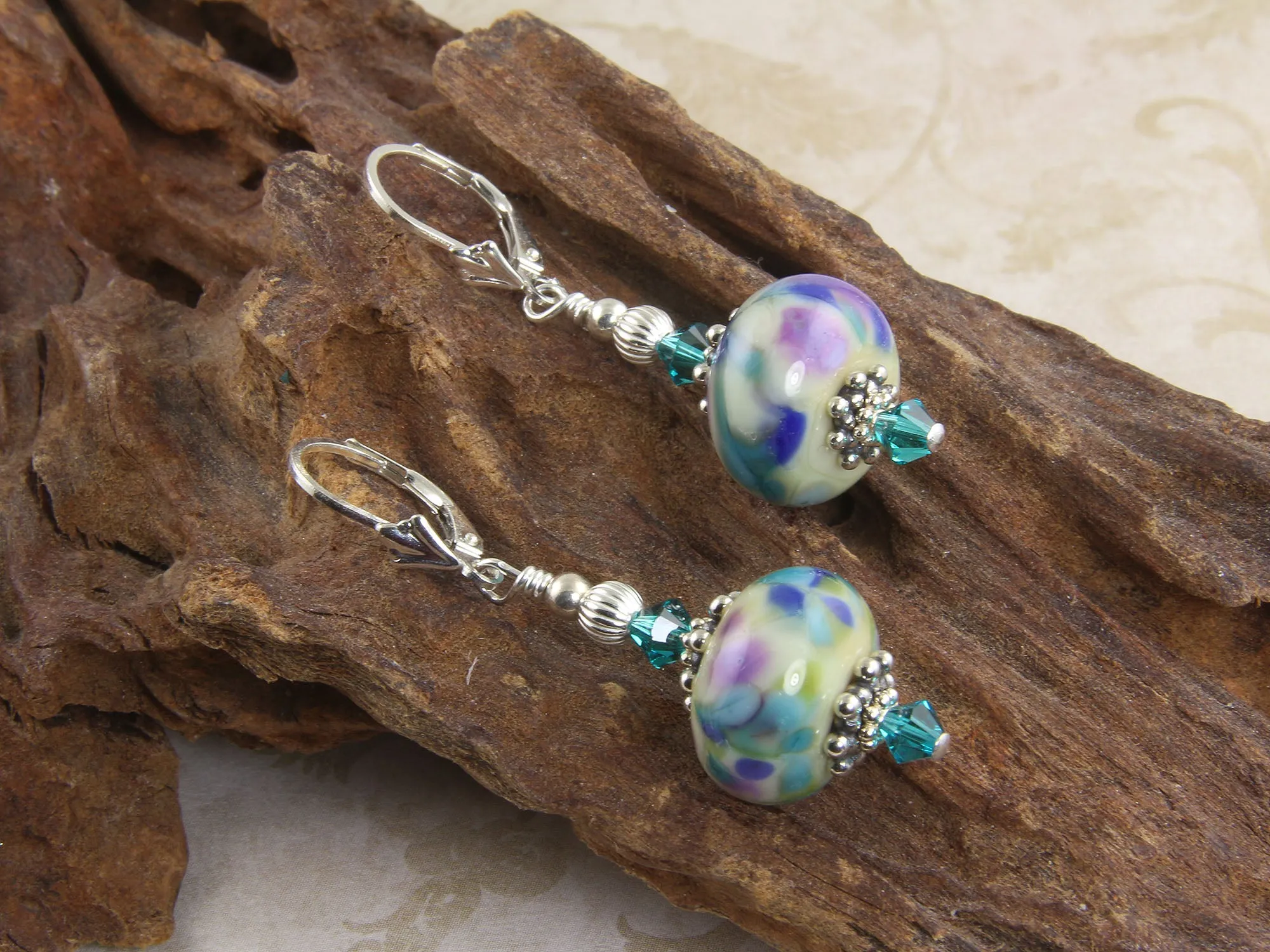 Blue Watercolor Lampwork Earrings