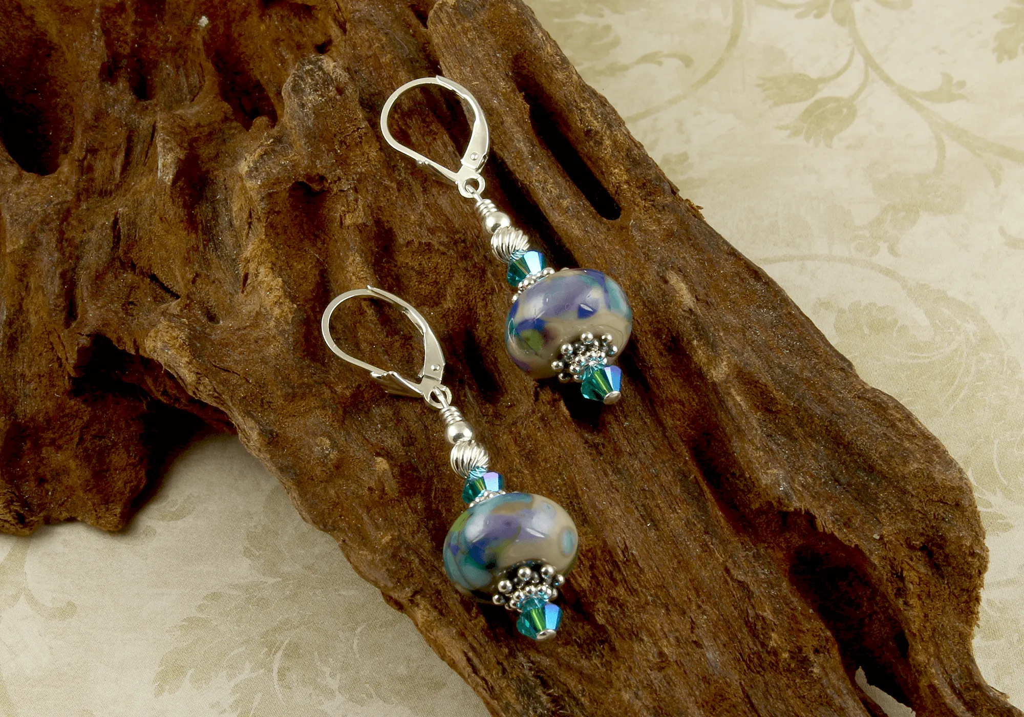 Blue Watercolor Lampwork Earrings