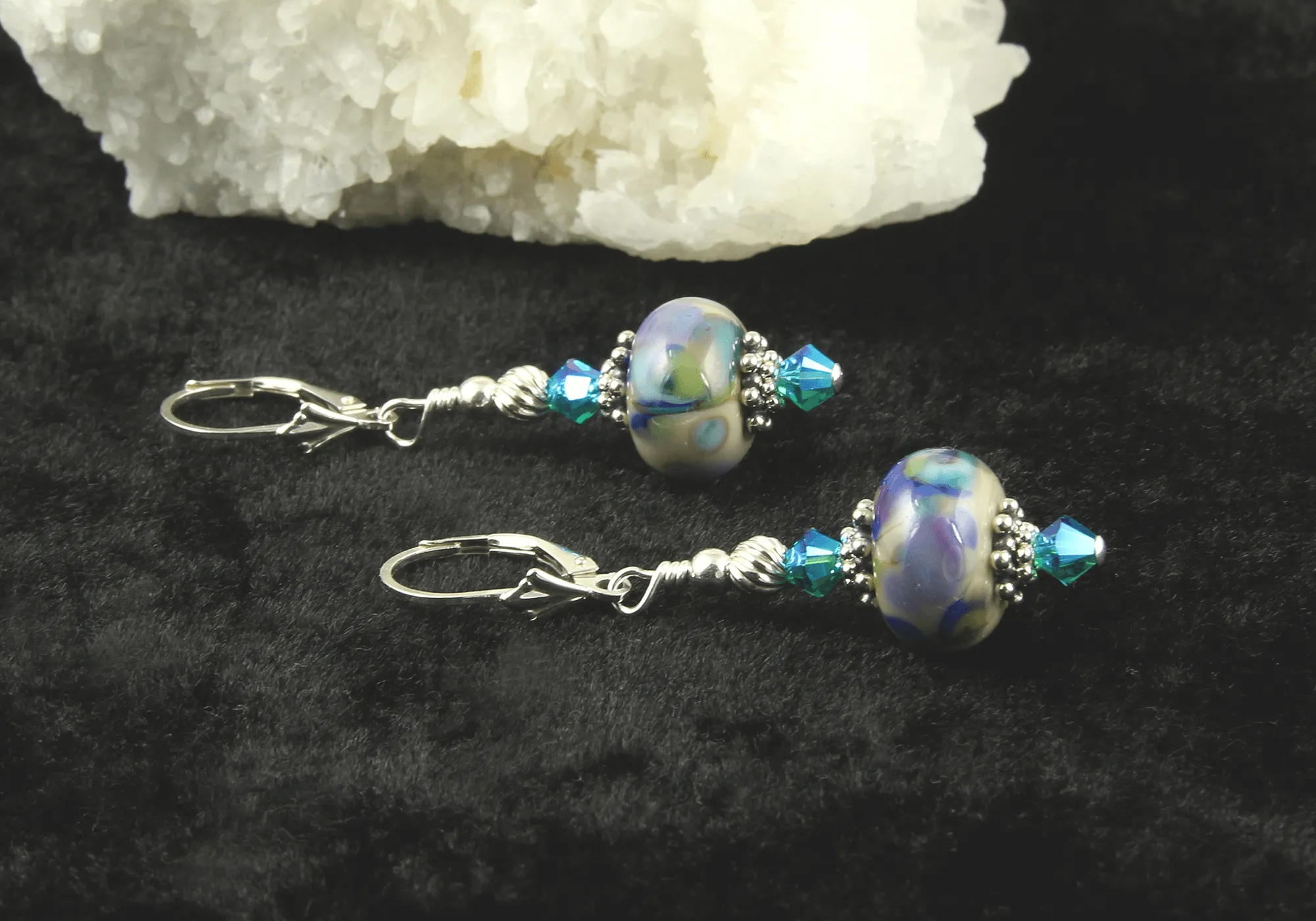 Blue Watercolor Lampwork Earrings