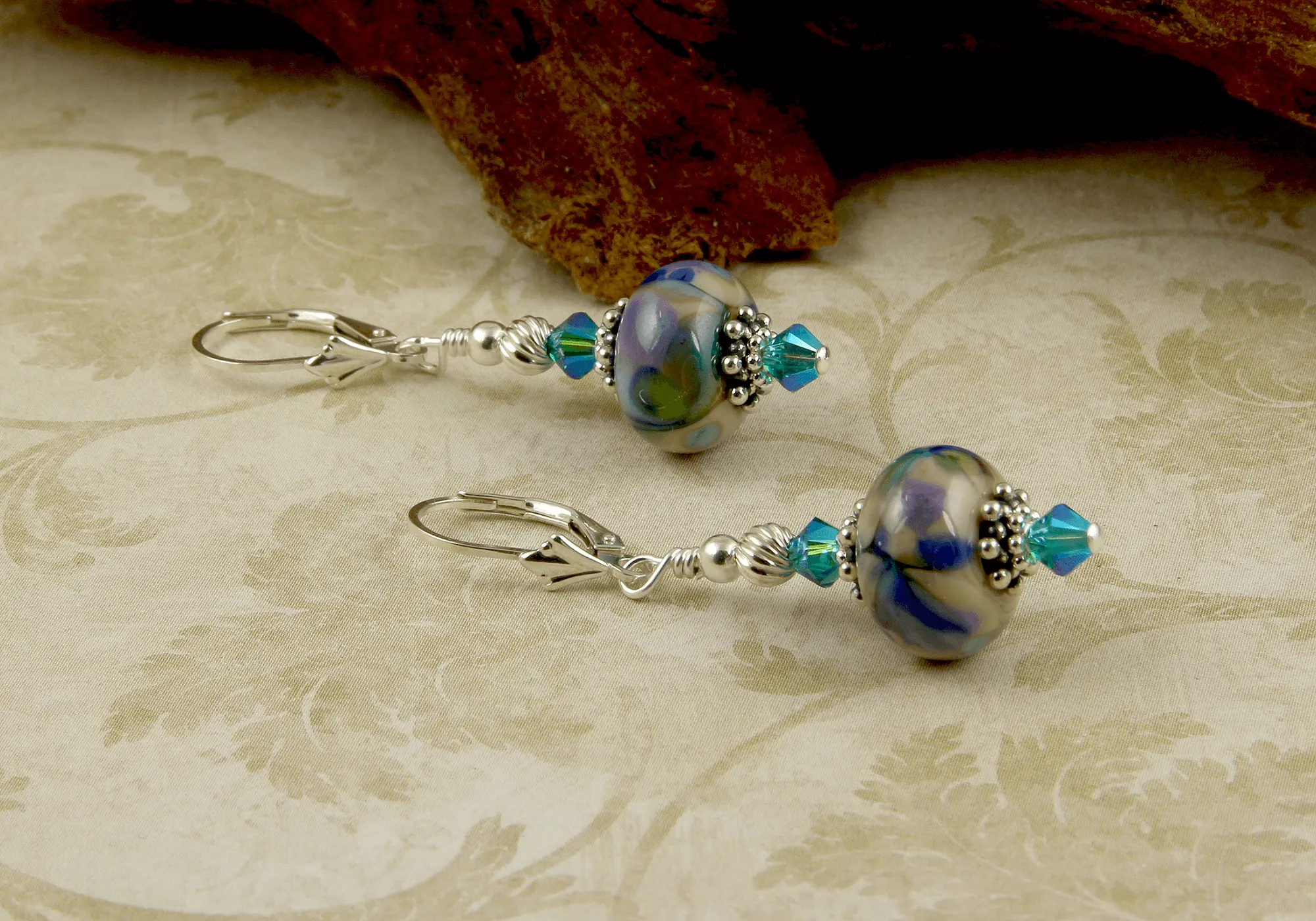 Blue Watercolor Lampwork Earrings