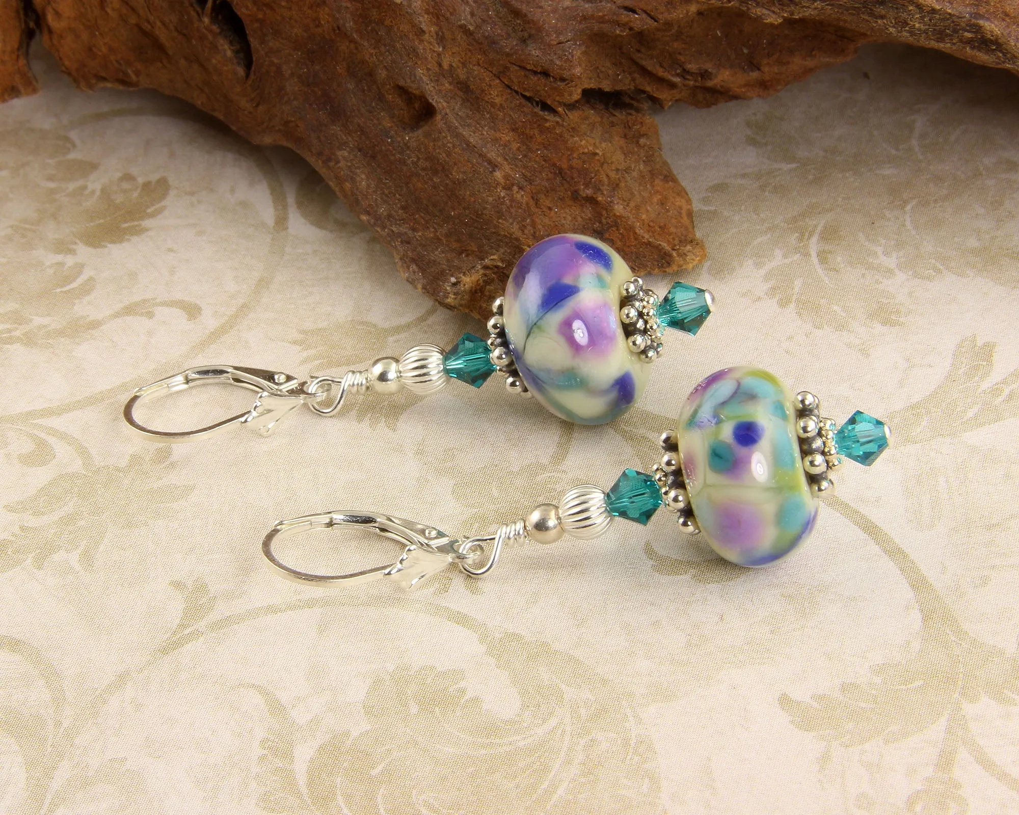 Blue Watercolor Lampwork Earrings