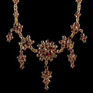 Bohemian Garnet Gold Drop Necklace