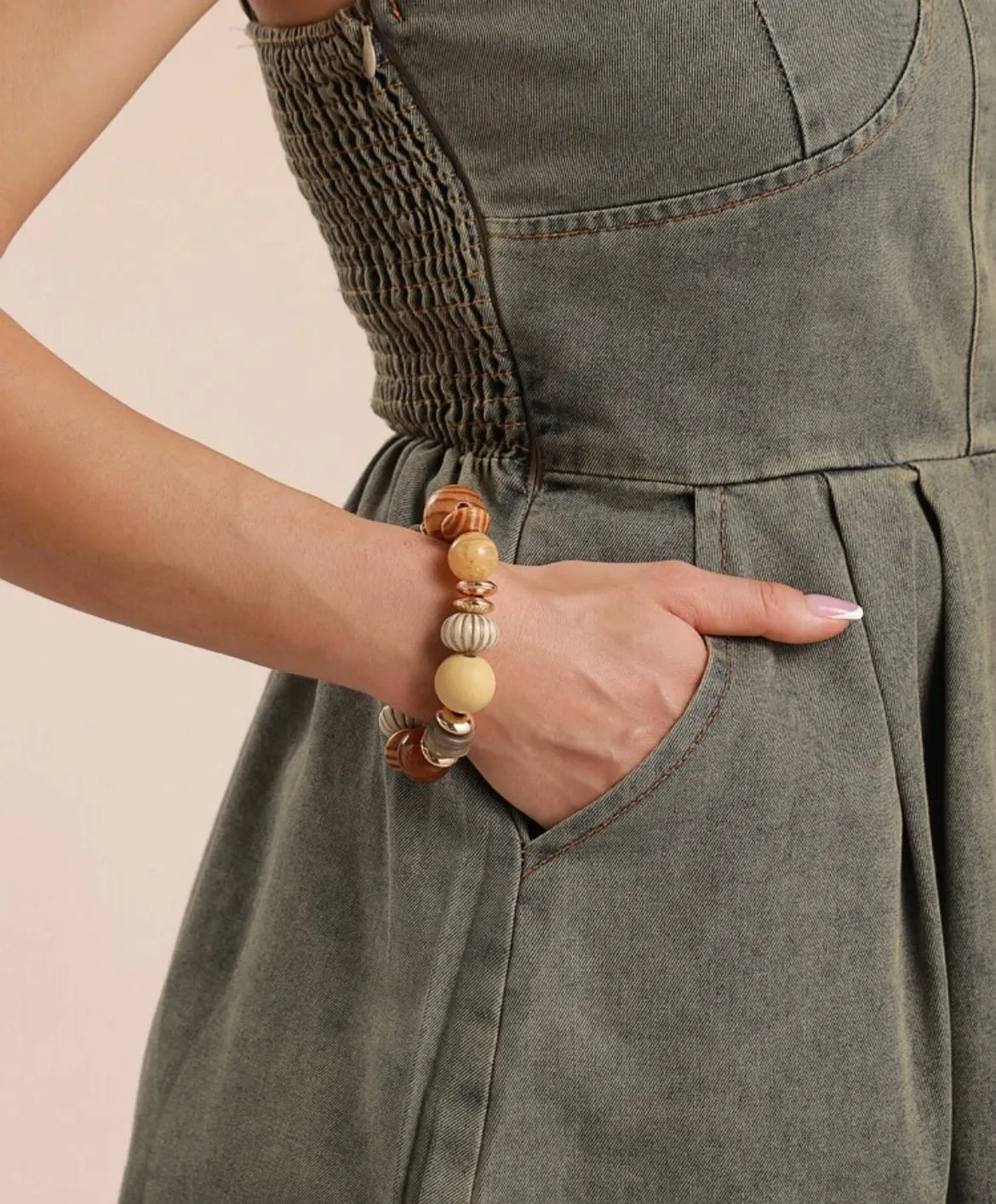 Bohemian Style Wood and Resin Beaded Bracelet