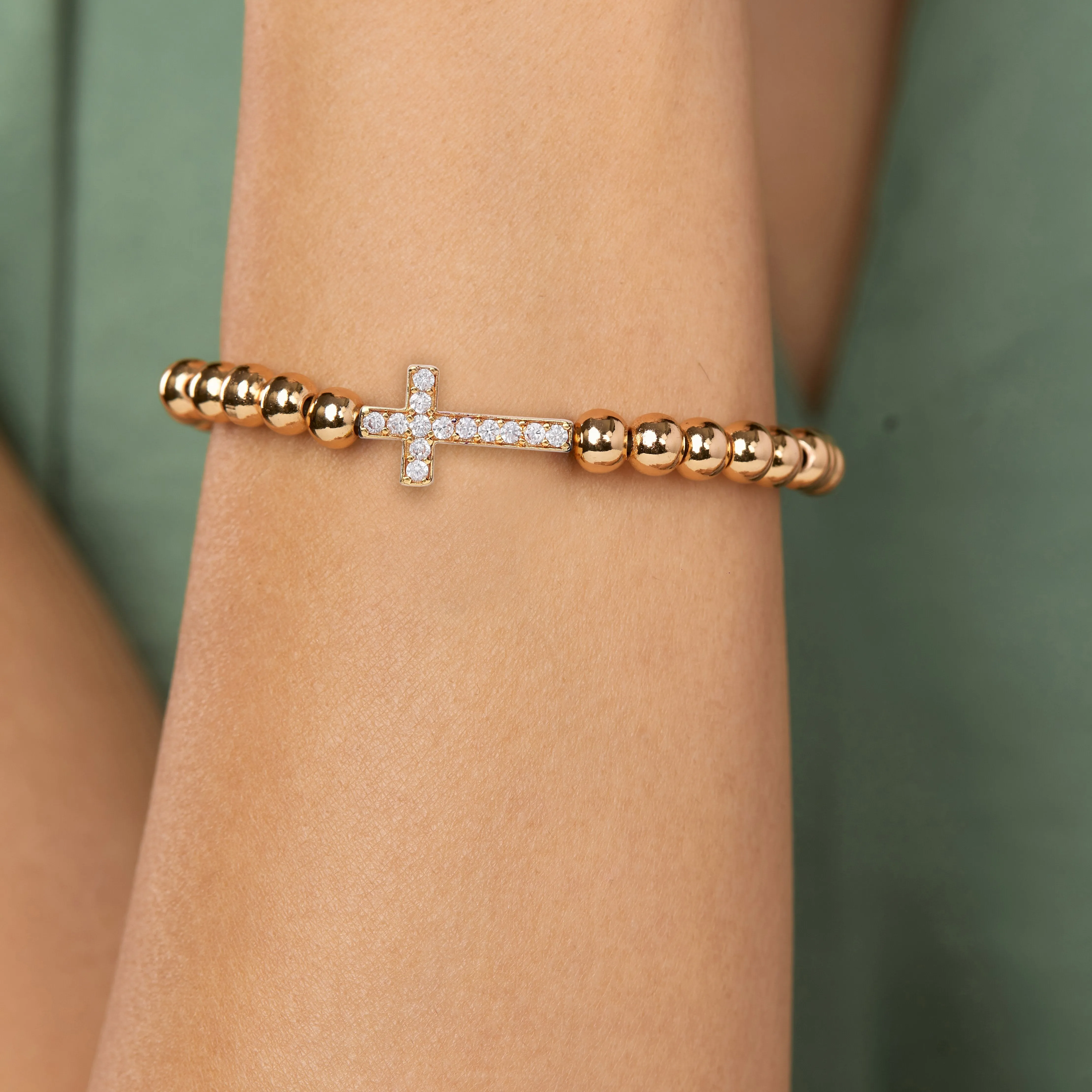 Brass 18k Crystal Studded Cross Embllishment Bracelet For Women