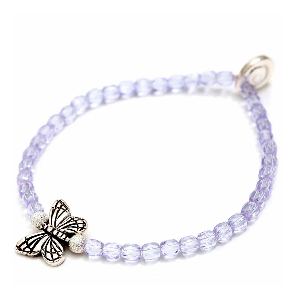 Butterfly Charm Faceted Glass Bead Bracelet