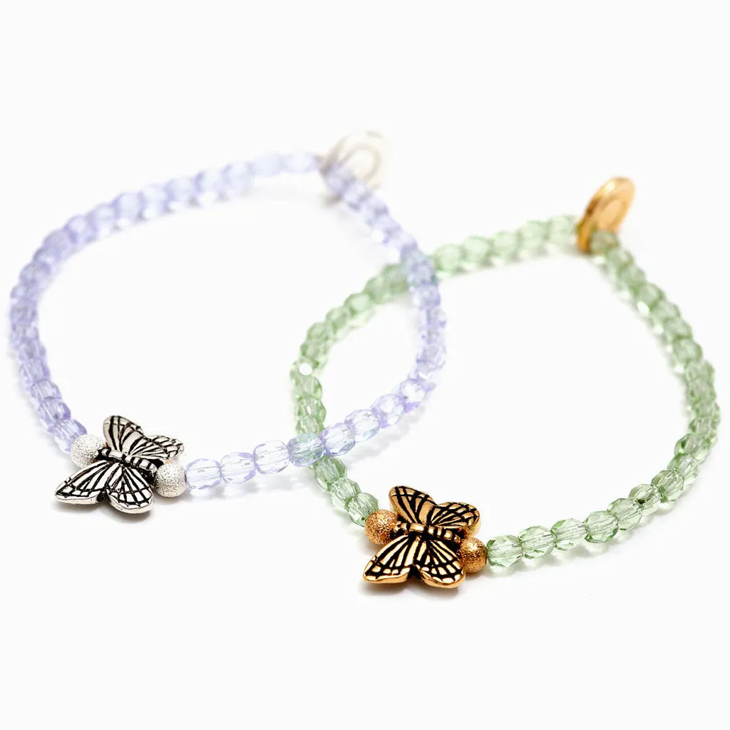 Butterfly Charm Faceted Glass Bead Bracelet