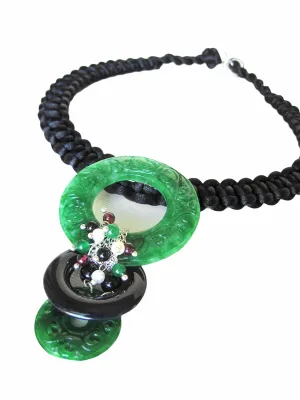 Carved Green Jade Brooch & Choker Necklace