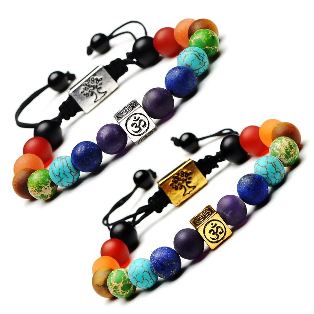 Chakra Tree Of Life Weaved Rope Charm Bracelet