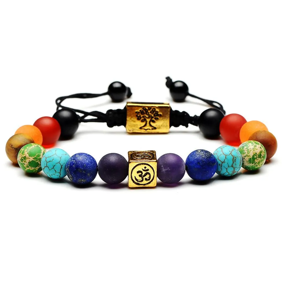 Chakra Tree Of Life Weaved Rope Charm Bracelet