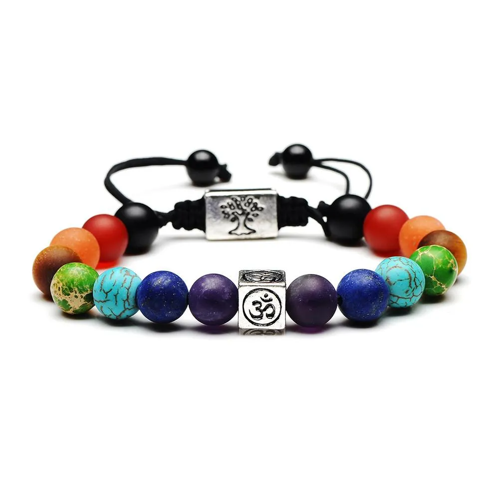 Chakra Tree Of Life Weaved Rope Charm Bracelet