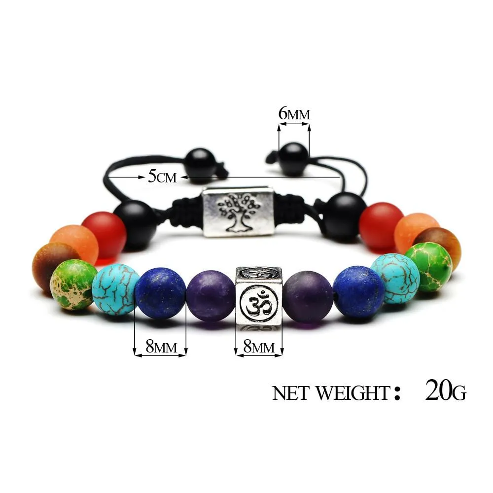 Chakra Tree Of Life Weaved Rope Charm Bracelet