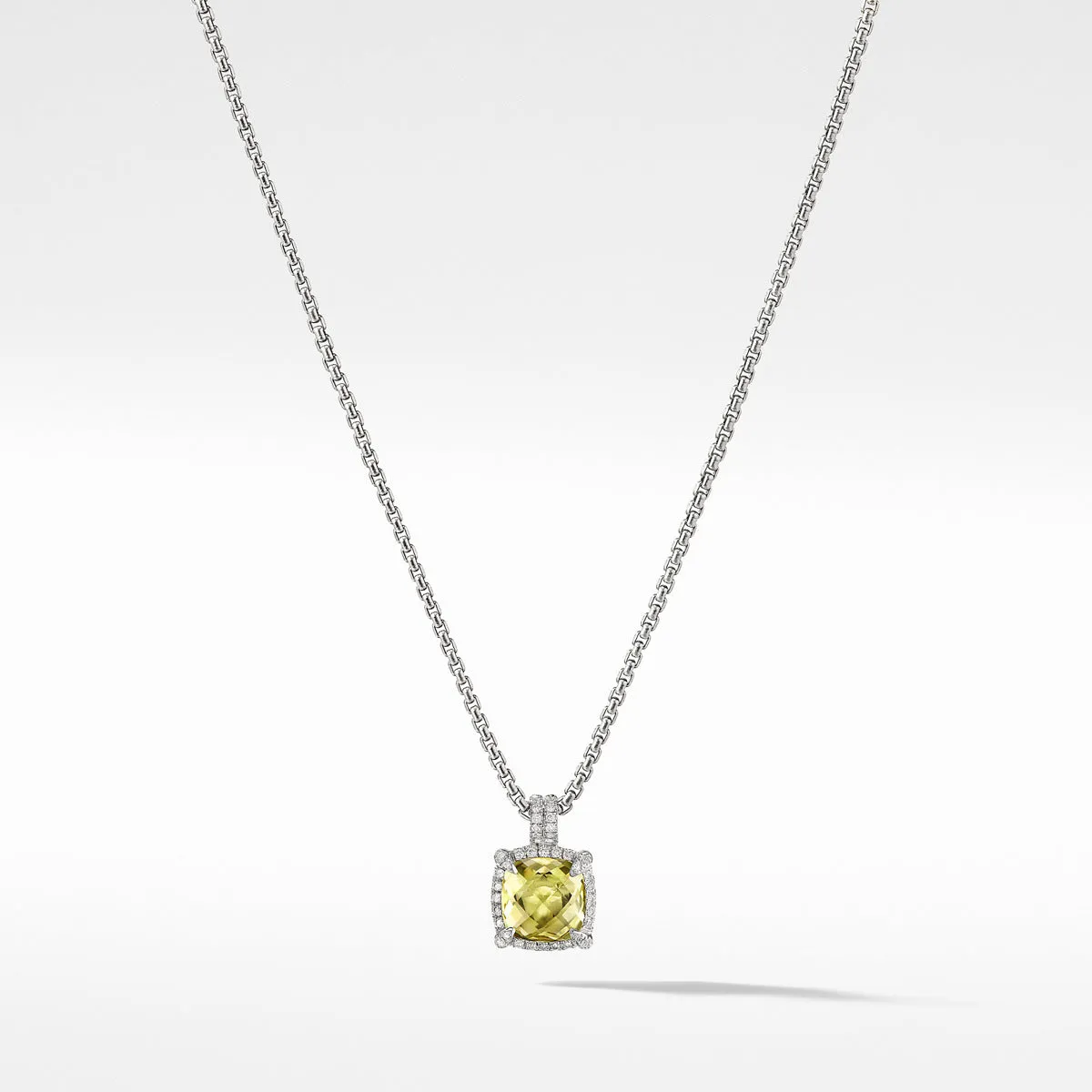 Chatelaine Pave Bezel Pendant Necklace with Lemon Citrine and Diamonds