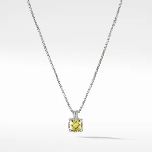 Chatelaine Pave Bezel Pendant Necklace with Lemon Citrine and Diamonds