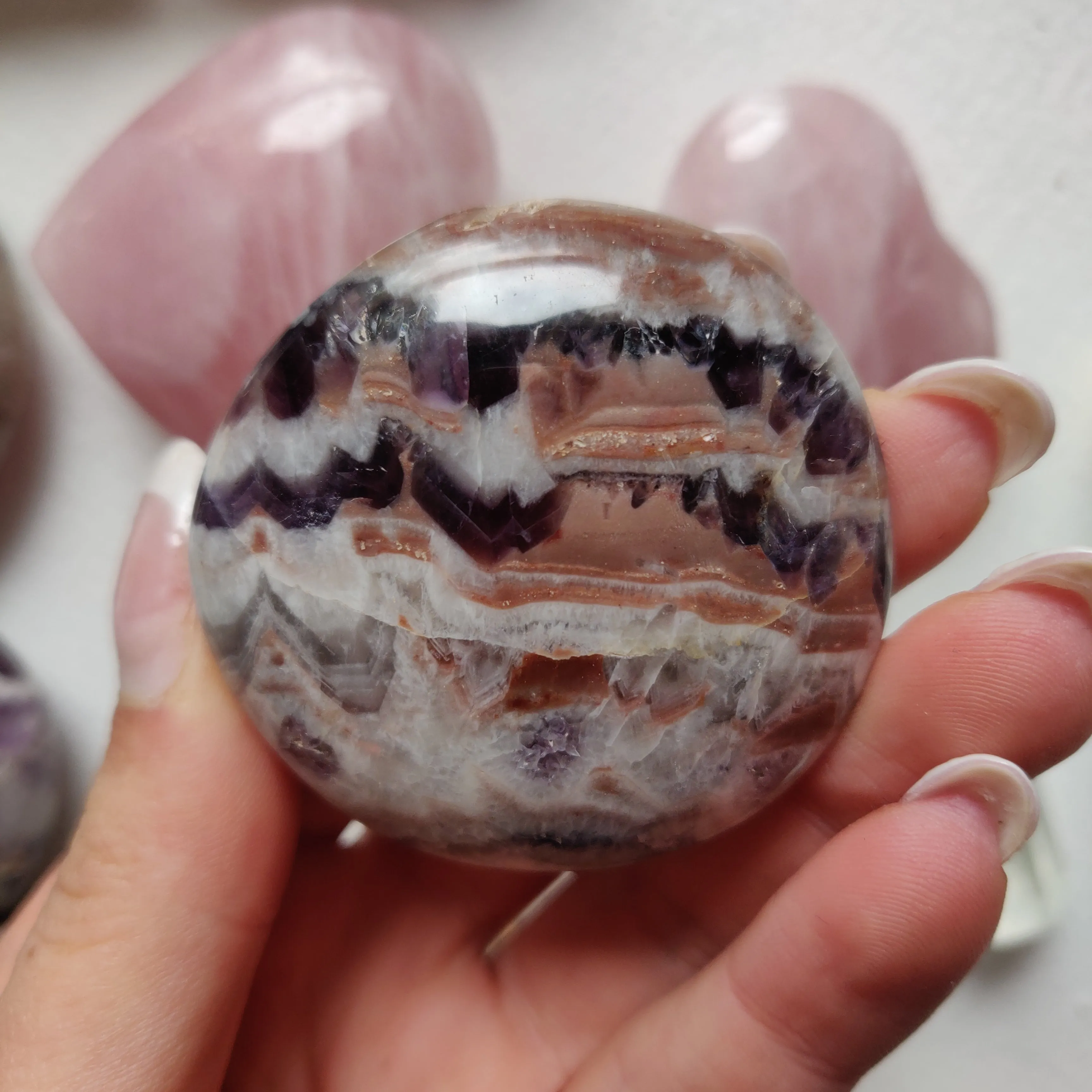 Chevron Amethyst Palm Stone (#11)