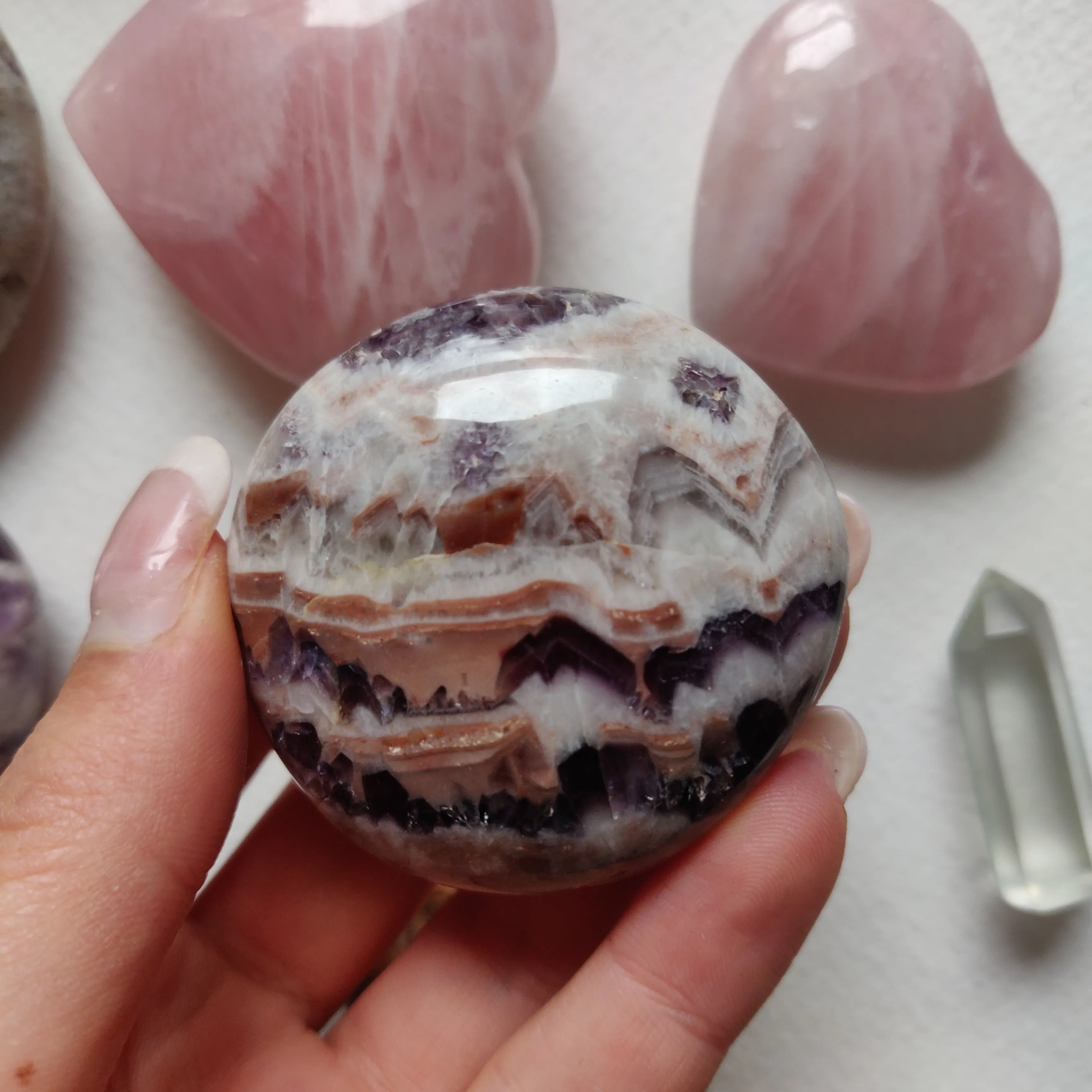 Chevron Amethyst Palm Stone (#11)