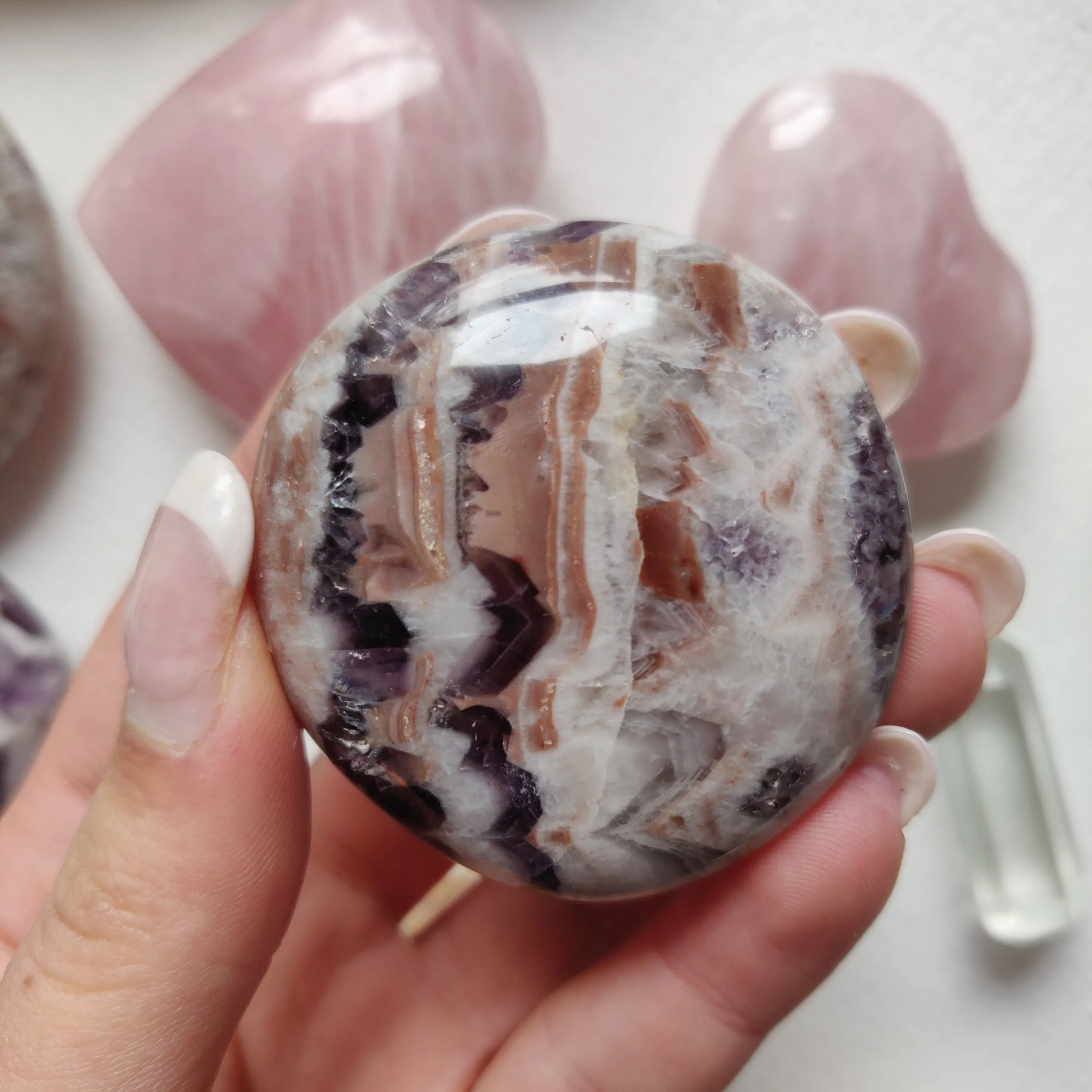 Chevron Amethyst Palm Stone (#11)