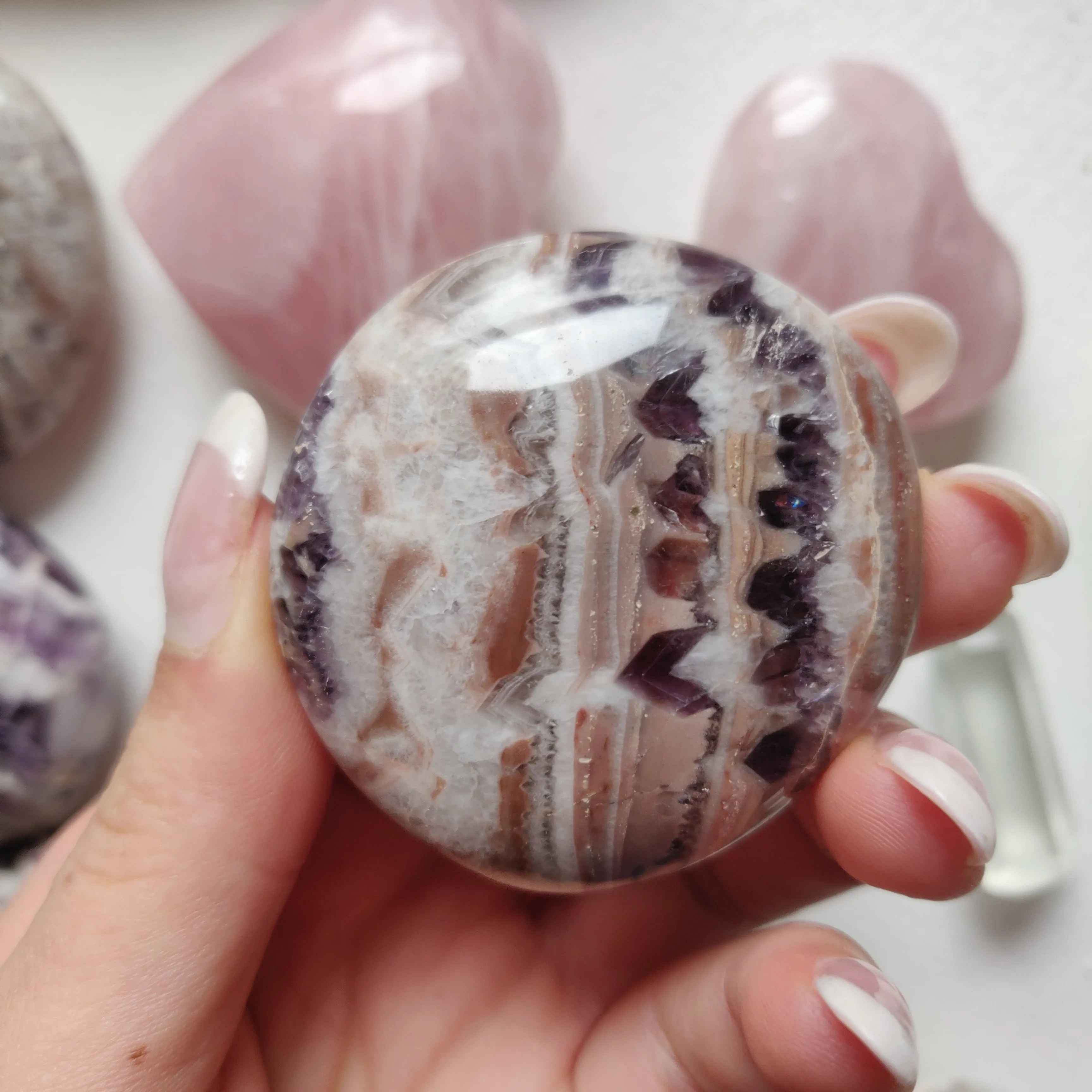 Chevron Amethyst Palm Stone (#11)