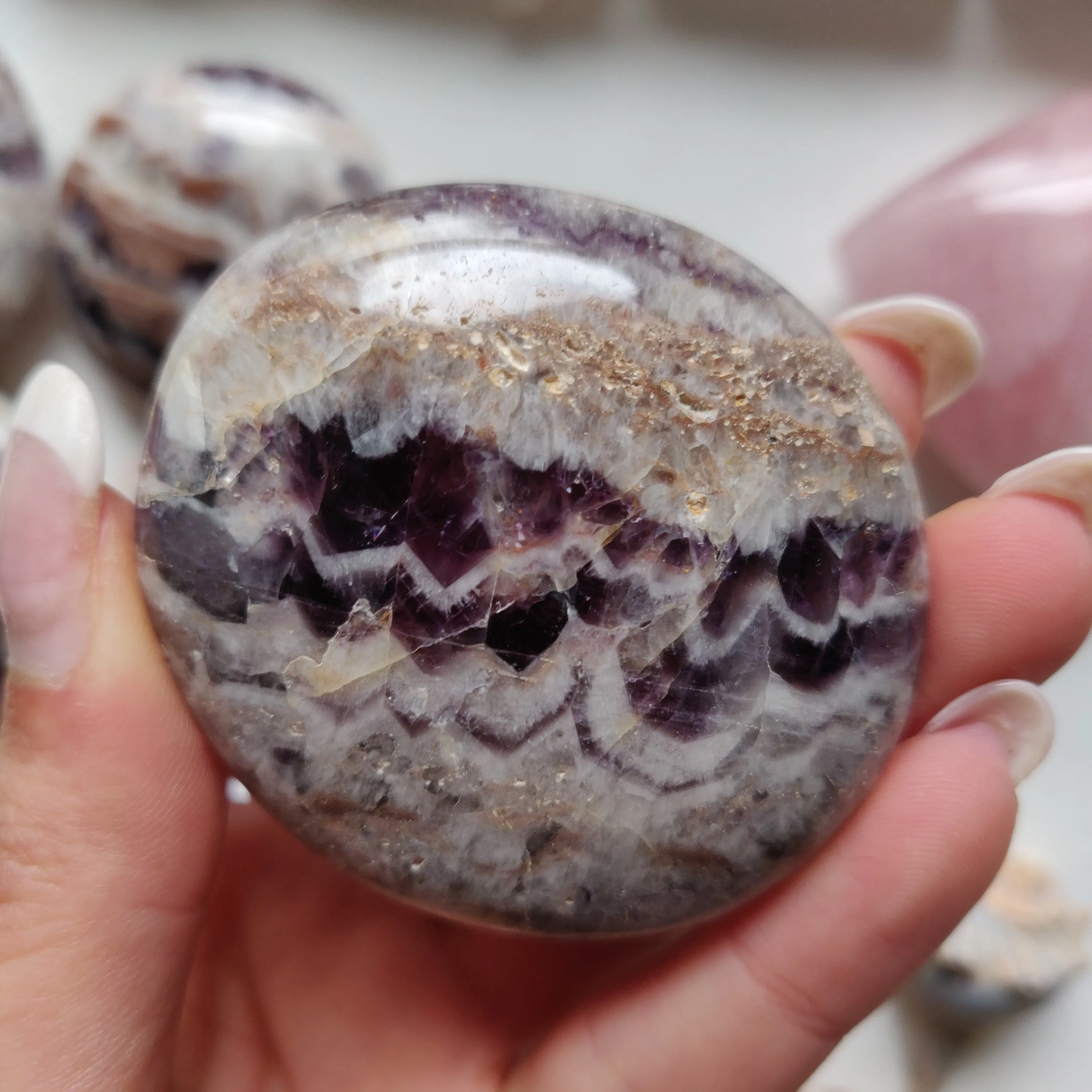 Chevron Amethyst Palm Stone (#12)